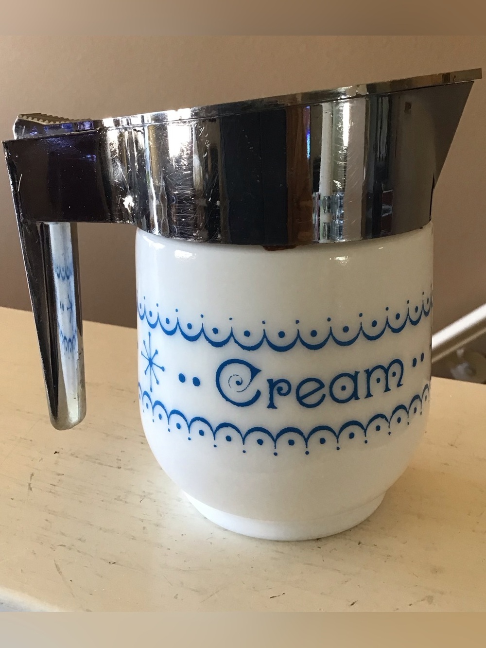 Vintage Gemco White Glass Snowflake Retro Creamer